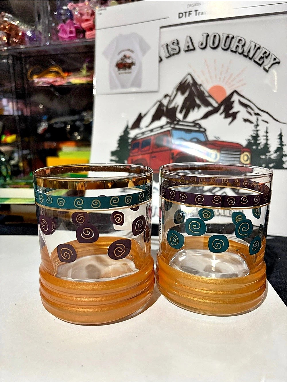 Decorative Gold & Green Drinkware Set